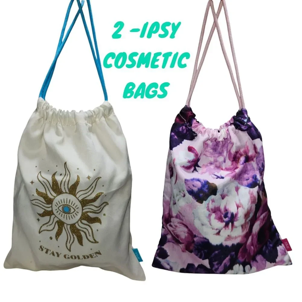 3/$25 - 2 - Ipsy Floral and Gold Cosmetic Draw String Bags